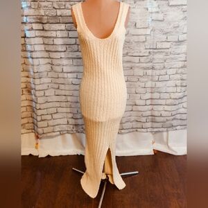 all:row Super scoop Sweater Dress Softest ribbed Cotton Natural front slit Chic